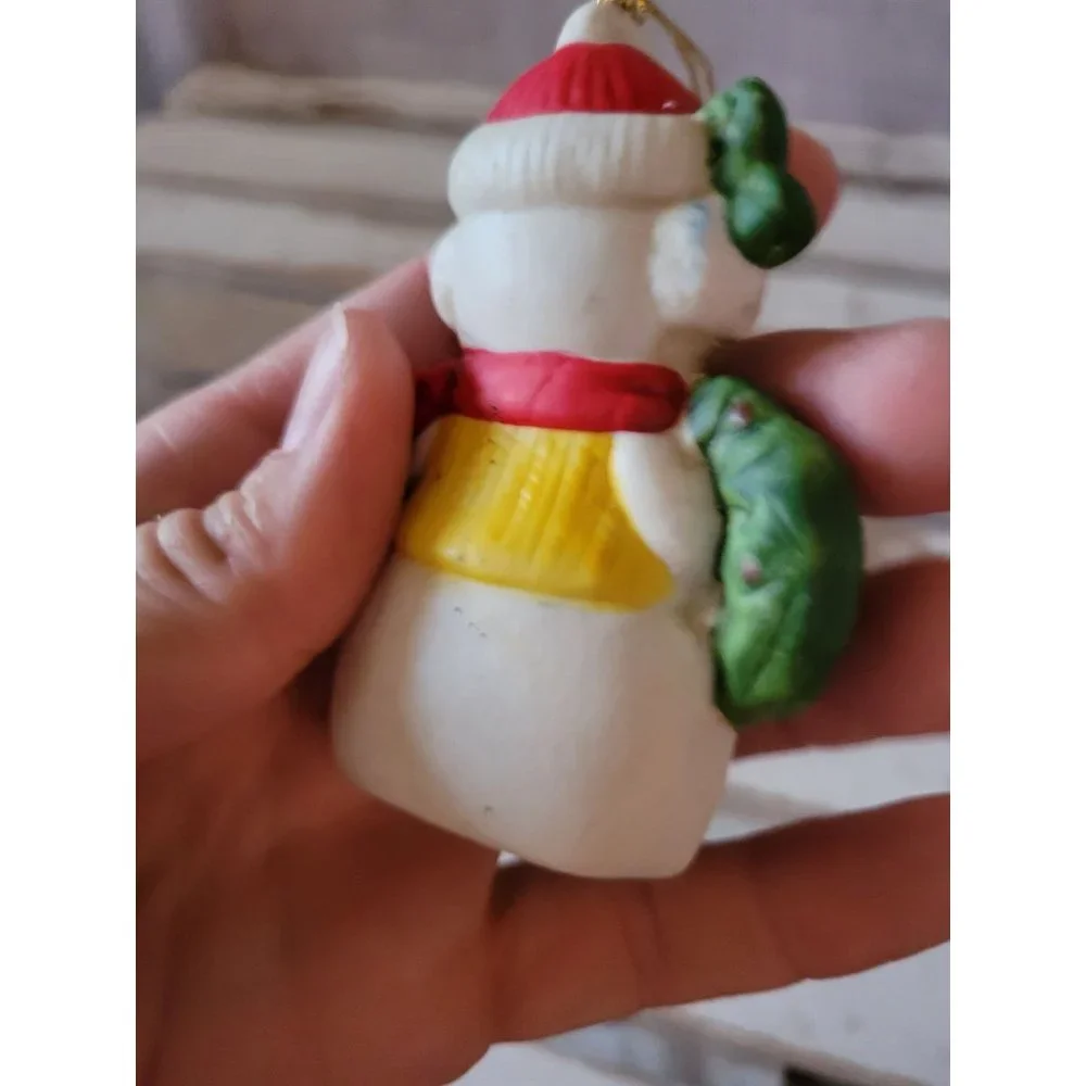 Vintage porcelain snowman wreath‎ ornament Xmas holiday tree home decor